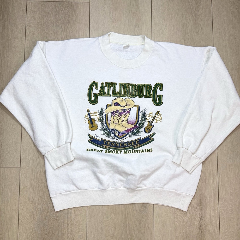 VTG 90s Gatlinburg Tennessee Sweatshirt XL Smoky Mountains Cowboy Crew USA Mens!